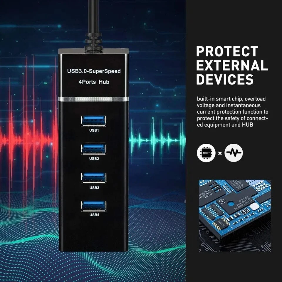 USB Hub 3.0 Extra USB Ports for Laptops - PC USB Extension Cable 4 Multiple U... - Image 2 of 4