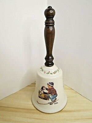 A Boy Meets His Dog ~ Gorham 1979 Christmas Bell Norman Rockwell Porcelain Bell