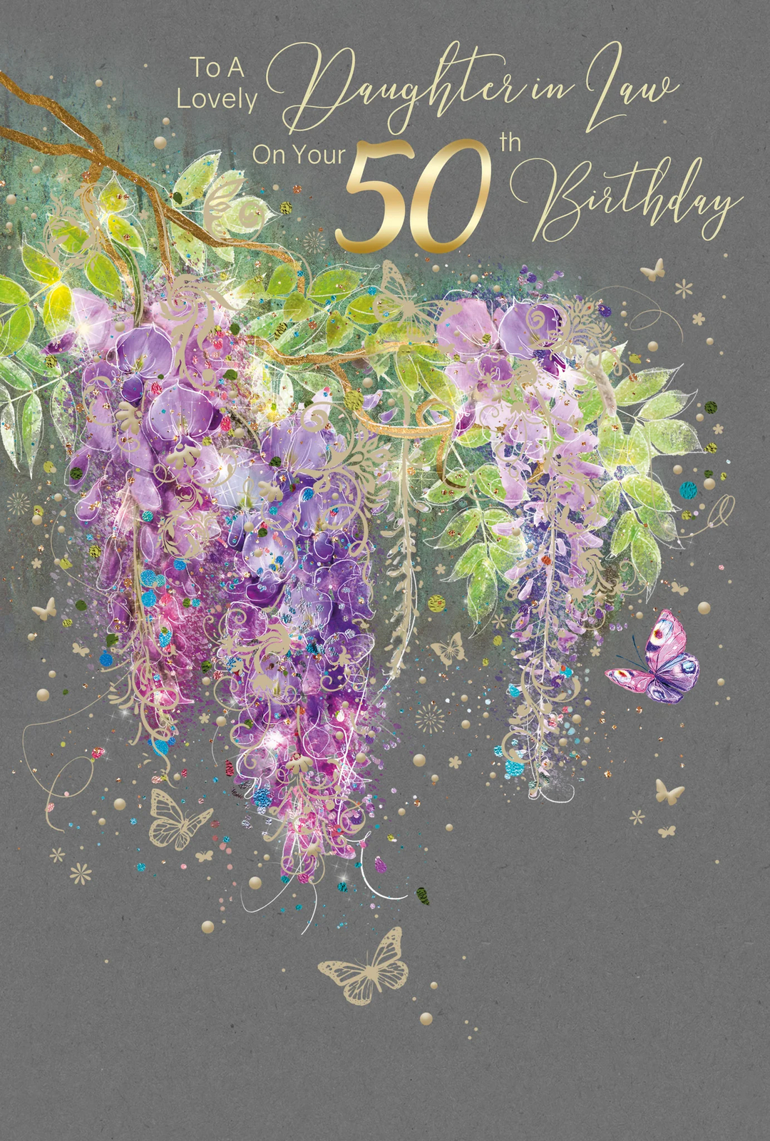 50th Birthday Card Daughter-In-Law - Female Foil Finish Cherry Orchard