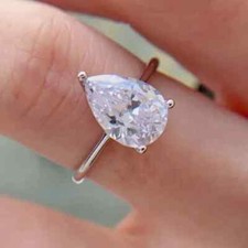3CT Pear Cut Lab-Created Diamond Solitaire Engagement Ring 14k White Gold Plated