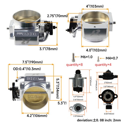 102MM Throttle Body+TPS IAC+Adapter For Chevy GM LS1 LS2 LS3 LS6 LS7 SX Silver - Picture 8 of 10