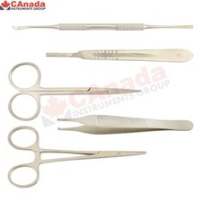 5Pcs Nail Surgery Instruments Kit Scalpel Handle Adson Toothed Forceps Mosquito