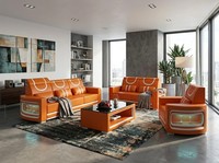 Sofa Set 3-Sitzer 2-Sitzer Sessel Orange Weiß Wohnzimmer Design Couch *