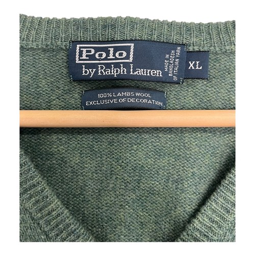Polo Ralph Lauren Sweater Mens Extra Large Green Wool V Neck Preppy Classic - Afbeelding 3 van 11