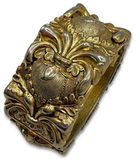 Vintage 60’s Art Nouveau Revival Repousse Flowers Bracelet Chunky Hinged 