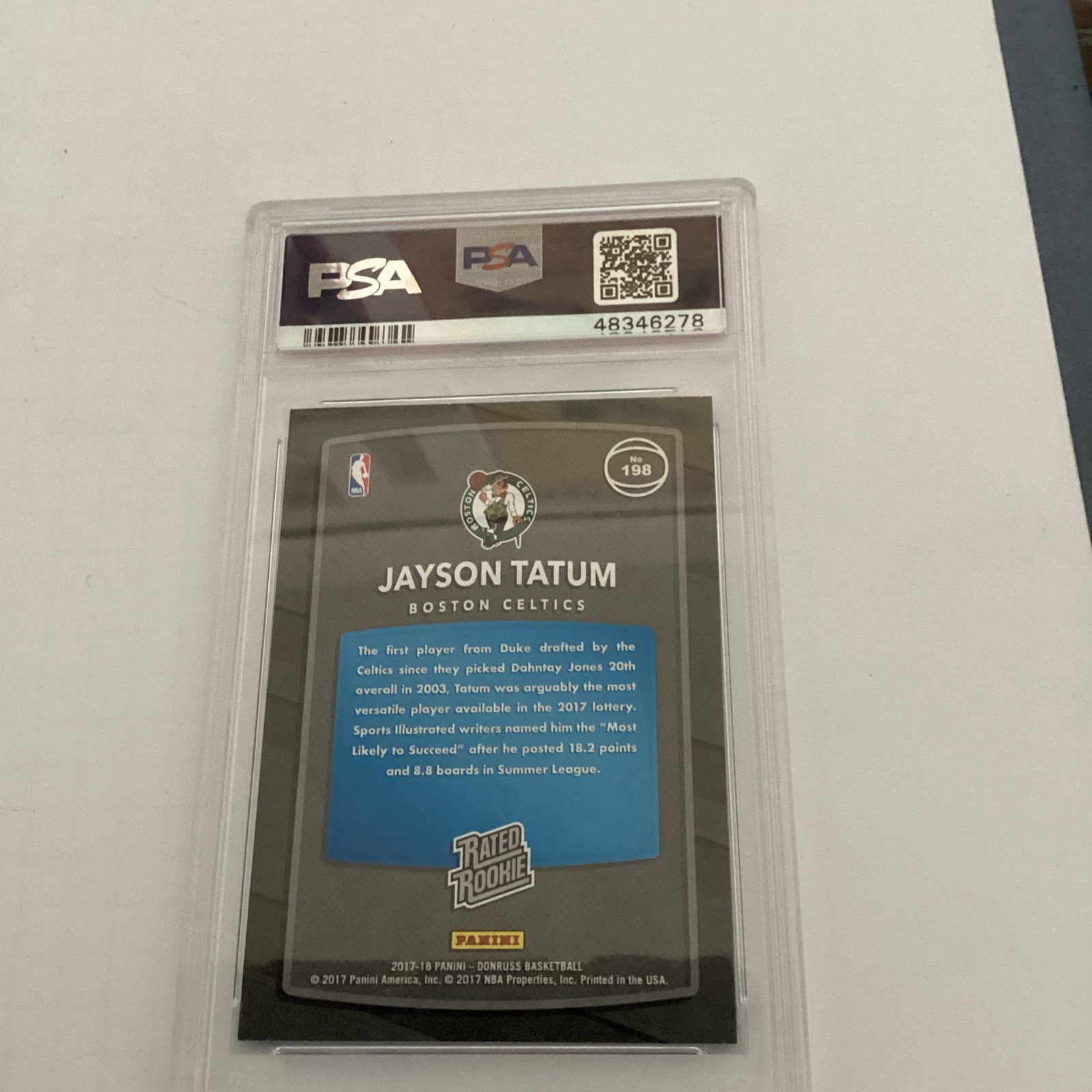 2017-18 Panini Donruss - Rated Rookies Jayson Tatum #198 (RC) view 2