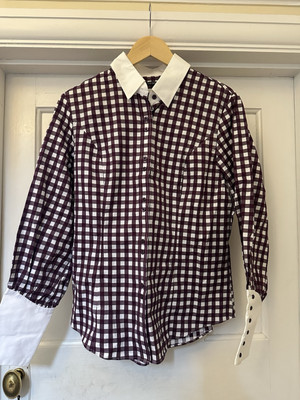 T M Lewin Shirt Women Check Brown & White Long Sleeve Size 14