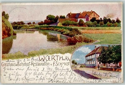 13448862 - 6729 Woerth Gasthaus Bahnhof Schmidt Ruderboot sign. M. R.