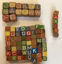 Vintage Lot of 78 Children Alphabet & Character Wooden Blocks Early 1940's