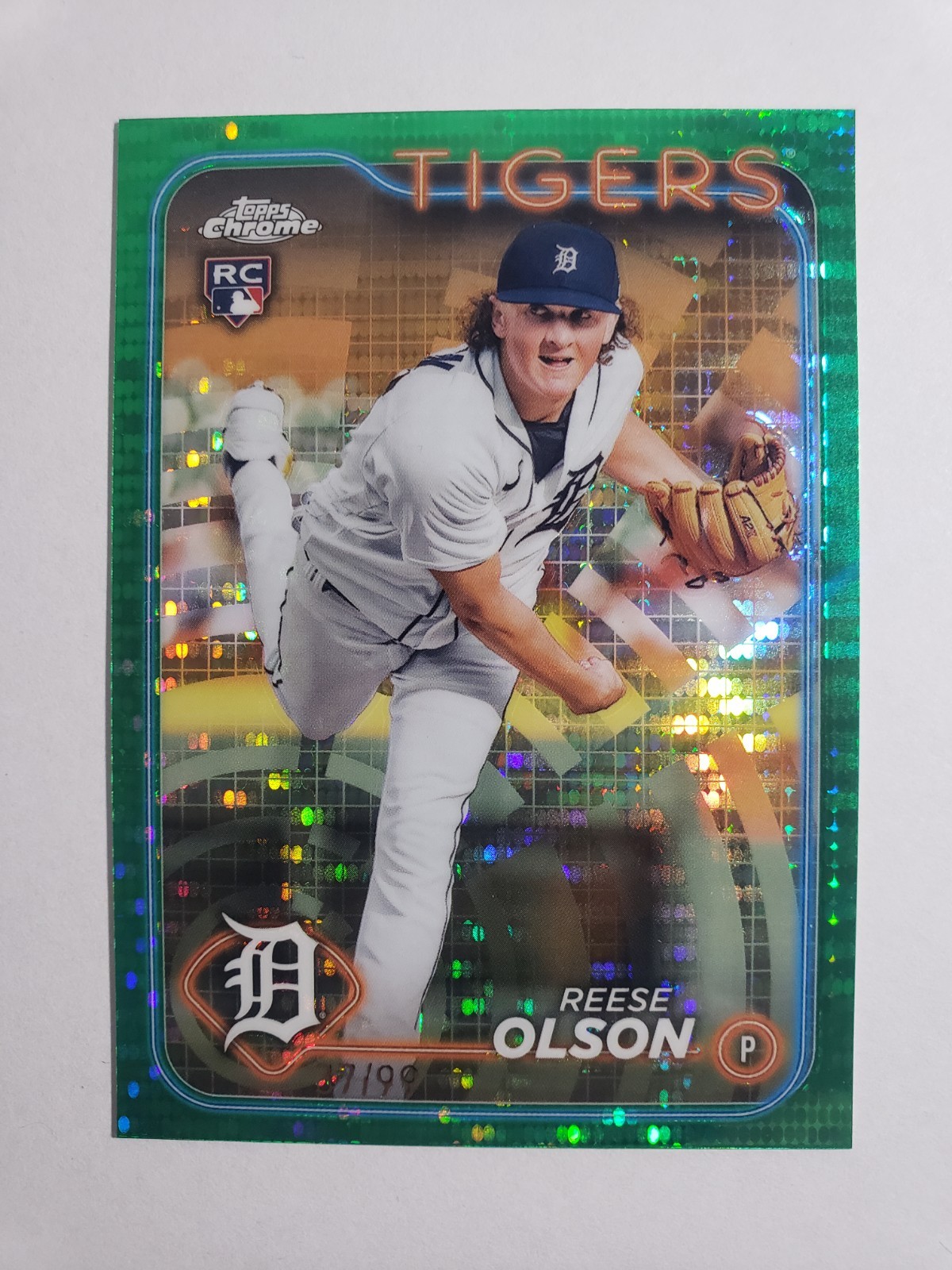 2024 Topps Chrome Reese Olson Green Sonar Refractor Rookie RC /99 #40 Tigers