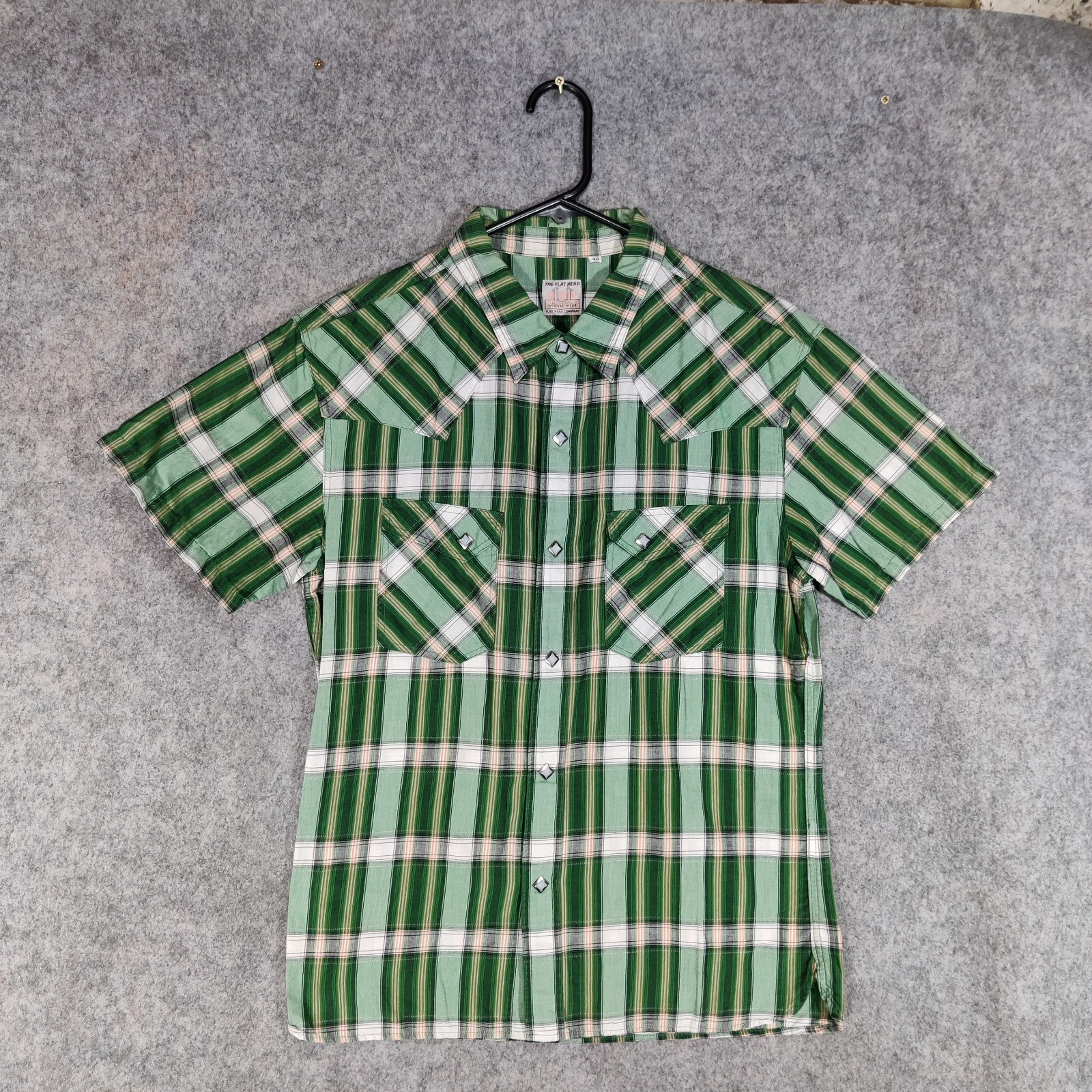 The Flat Head Shirt Size Small Green Snap Plaid Western Heritage Japan Made