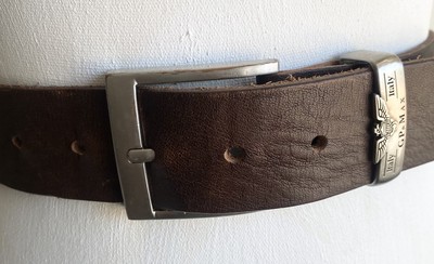 GP & Max Vintage Belt Mens Sz 40 Italian Leather Distressed Brown Silver Buckle