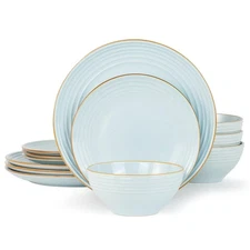 Jupiter Dinnerware Set, Plates and Bowls Dish Sets for 4 (12 Pieces), Microwa...
