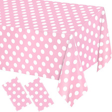 2 Pack Light Pink and White Polka Dot Tablecloths, Pink Disposable Plastic Table
