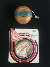 Vintage Duncan YOYO Super Tournament Tops Wood blue stripe with NOS string