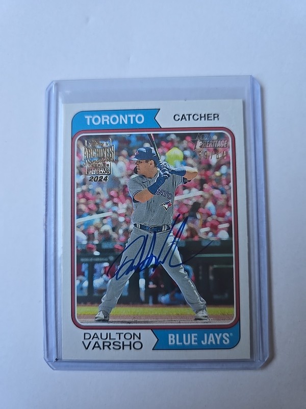 2024 Topps Archives - Topps Heritage Daulton Varsho /64 Blue Jays Blue Ink Auto