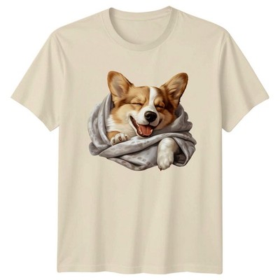 Happy Corgi Dog Wrapped Blanket Tiere Hunde Herren T-Shirt Damen Tee Grafik