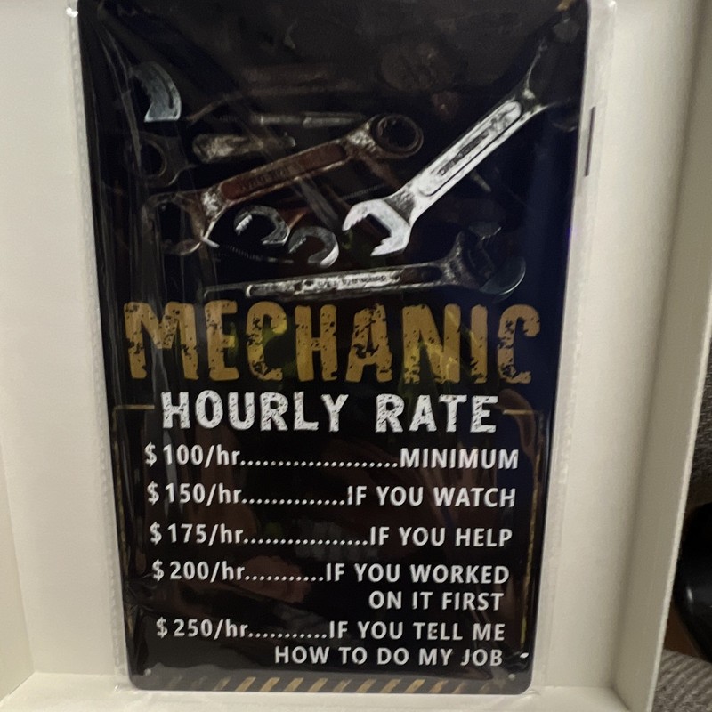 Mechanic Hourly Rate Metal Sign Vintage Rectangle Vertical Wall Hanging