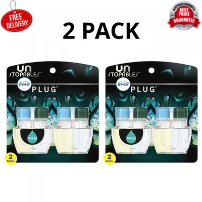 Febreze Unstopables Plug In Air Freshener Fresh Scent Oil Refill 2 Count, 2 Pack