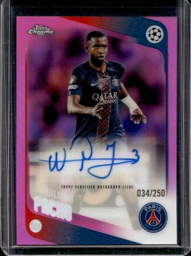2025-26 Topps Chrome UEFA CC Willian Pacho Auto Pink Refractor #/250 PSG