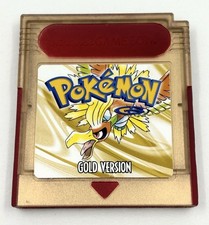 Custom Hand‑Painted Pokémon Gold Game Boy Cartridge | Art Shell + Vinyl Label