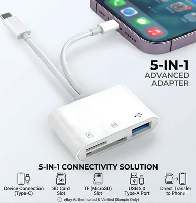 5-in-1 Memory Card Reader for iPhone iPad USB 3.0 OTG Adapter for SD/TF