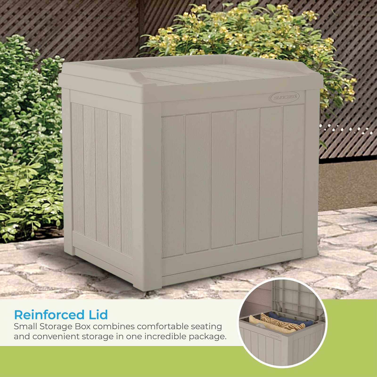 Outdoor Storage Box - 22 Gallon Light Taupe Resin Outdoor Deck Box with Seat,...