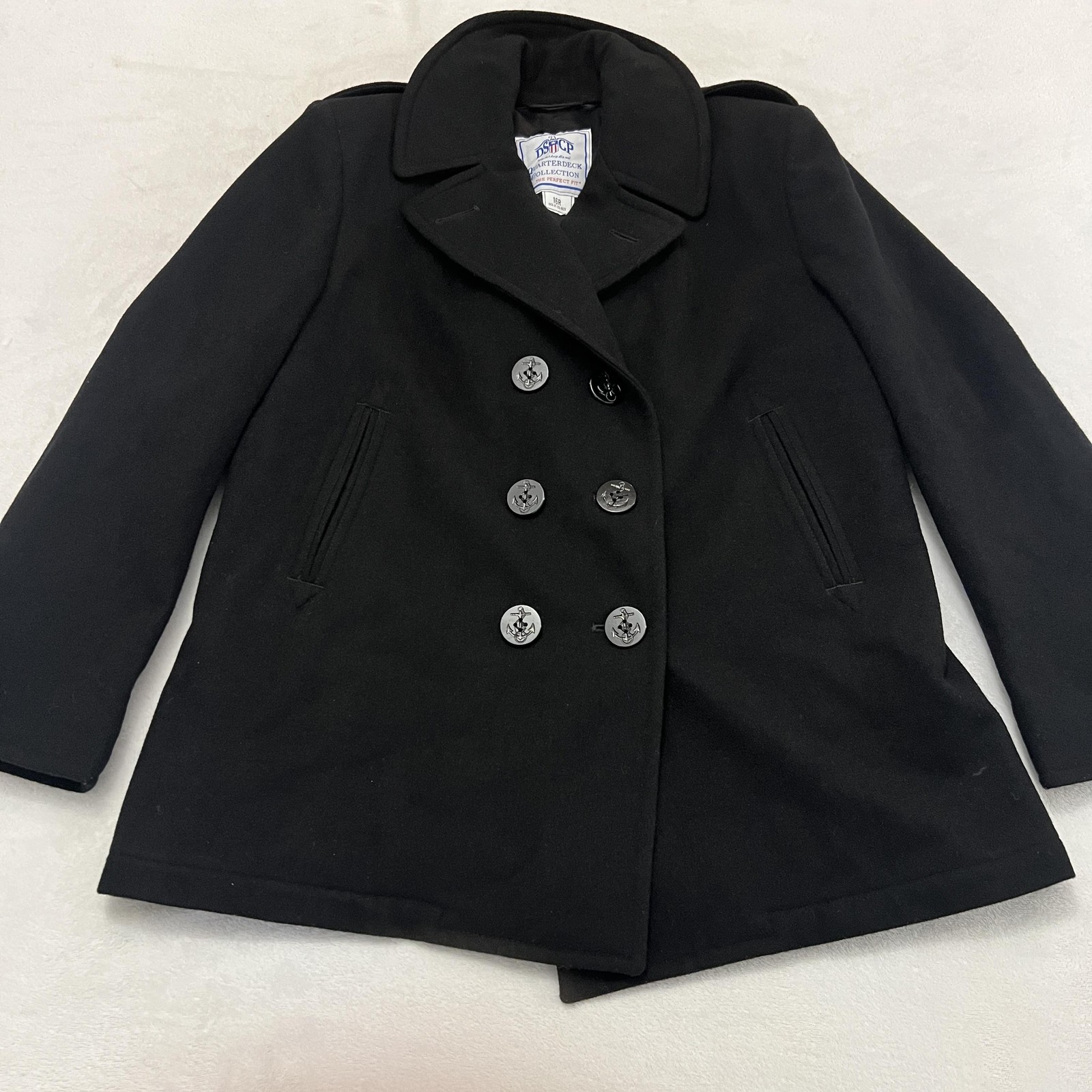 Womens Navy Peacoat 16R Black Wool US Navy Enlisted Overcoat DSCP Quarterdeck