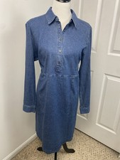 Denim Large Shirt Dress Beachy Preppy Mom Pockets Old Money Coldwater Creek