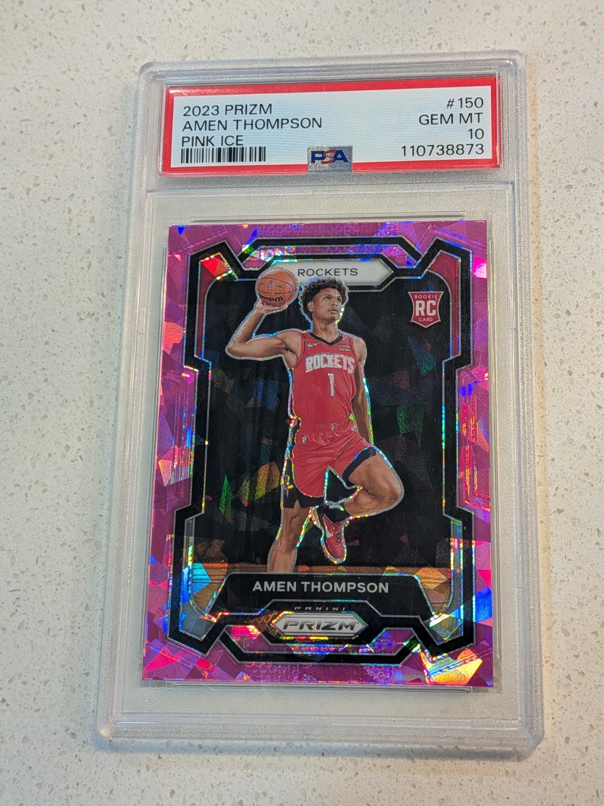 2023-24 Prizm Amen Thompson RC Prizm Pink Ice #150 Rockets PSA 10
