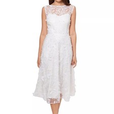 NWT Xscape Womens White Lace Applique Sleeveless Fit & Flare Midi Dress Size 2