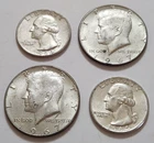 Lot of 4 • (2) '67 Kennedy Half Dollars • (2) 1964 Washington Quarters • X2
