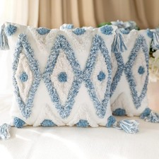 Set of 2 Cotton Woven Boho Throw Pillow Covers Tufted Decorative Square