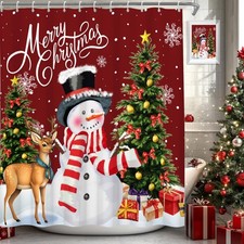 Merry Christmas Shower Curtain Snowman Christmas Tree Shower Curtain Sets for...