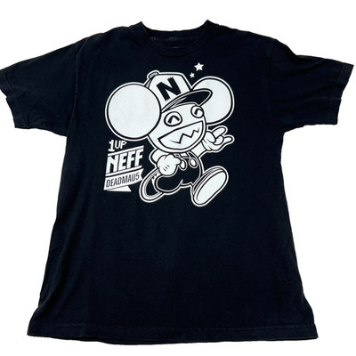 Neff x Deadmau5 1UP Graphic T Shirt Mens Medium Black EDM DJ Streetwear Rave Tee