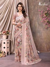 Floral Print Daily Wear Georgette, Chiffon Saree with Unstitched Blouse