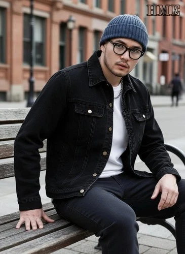 Men's Oversized Black Denim Jacket Vintage Washed Streetwear Trucker Jacket image 2