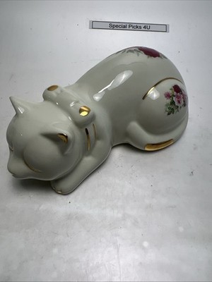Formalities Porcelain Sleeping Cat Figurine By Baum Bros.  Gold Accents
