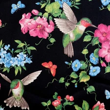 Hummingbirds Floral Butterfly BTHY Half Yard Quilting Cotton Flowers Black Pink