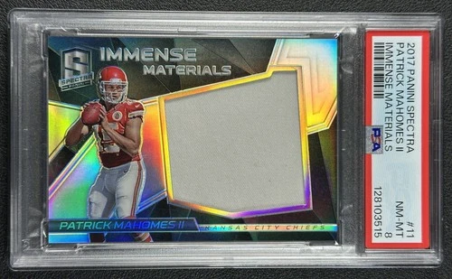 PATRICK MAHOMES II PSA 8 2017 PANINI SPECTRA IMMENSE MATERIALS JERSEY RC 12/199