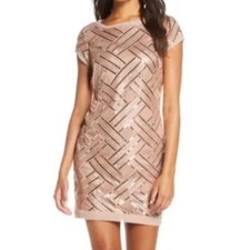 Eliza J Lattice Pattern Sequin Sheath Dress Rose Gold Taupe Women’s Size 6