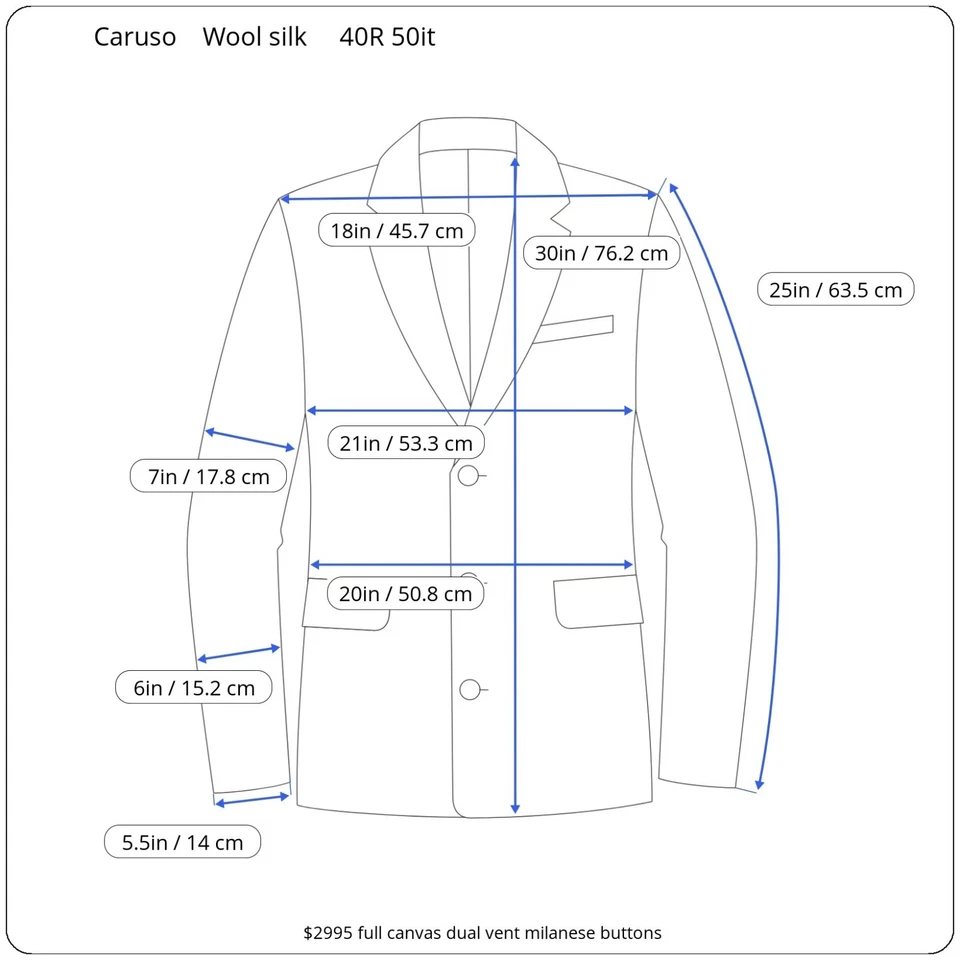 New Caruso Full Canvas Blazer 40r 50it Milanese Buttonhole Wool Silk - Image 2 of 4