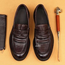 Business Leisure Loafers Shoes Mens Genuine Leather Retro Handmade Formal Shoes