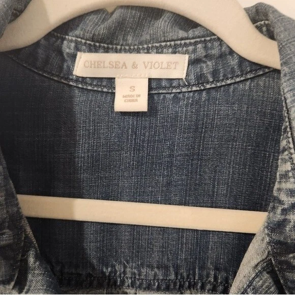 Chelsea & Violet Chambray Button Down Shirt Dress Convertible Sleeves Fringe Med - Image 4 of 4