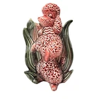 Vintage Hull Pottery Poodle Planter Pink Dog Figural Green Foliage USA MCM