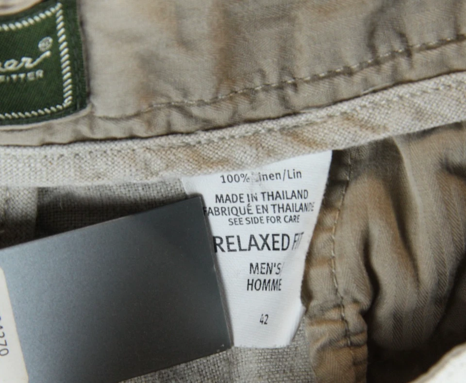 VTG 90s Eddie Bauer Linen Chino Shorts Mens 42 Khaki Tan Pleat Coastal Preppy - Image 3 of 4