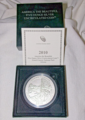 2010 P GRAND CANYON ATB SATIN .999 SILVER ATB 5 Oz  COIN BOX /COA 1st Year Issue