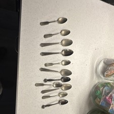 Lot of 10 Silver Tone Small Spoons, Silver Fl...