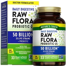 Probiotics with Prebiotics | 50 Billion CFU | 33 Vegan Capsules | by Raw Flora