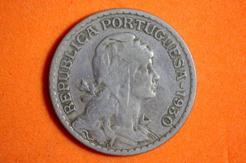 1930 Portugal 1 Escudo Nickel Brass Coin #M19325 - Afbeelding 1 van 2